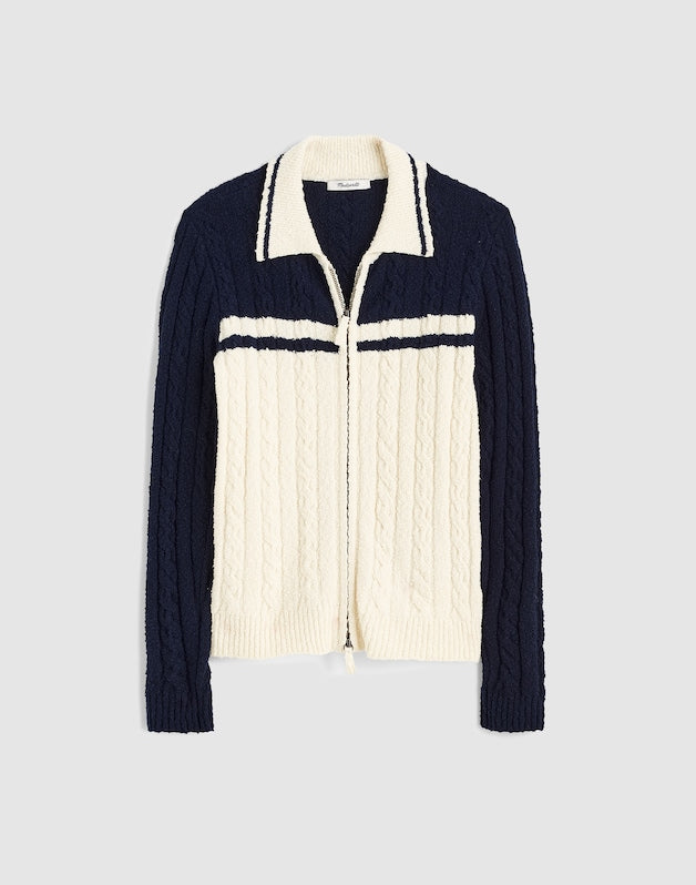 Colorblock Cable-Knit Zip Cardigan NAVY AND IVORY COLOR BLOCK