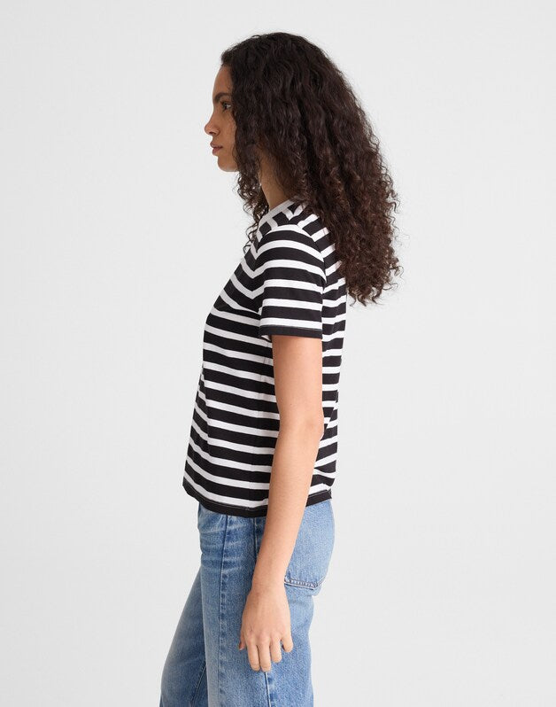 The Perfect Crewneck Tee in Allday Jersey BACK TO BLACK STRIPE