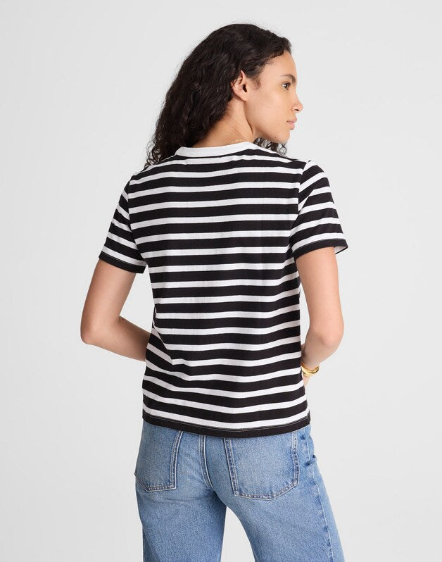 The Perfect Crewneck Tee in Allday Jersey BACK TO BLACK STRIPE