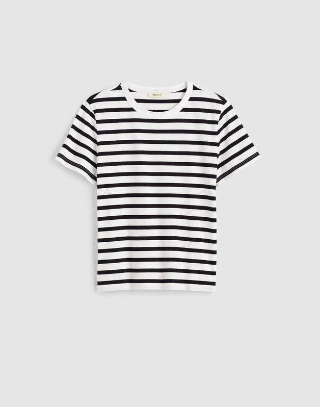 The Perfect Crewneck Tee in Allday Jersey BLACK TO WHITE STRIPE