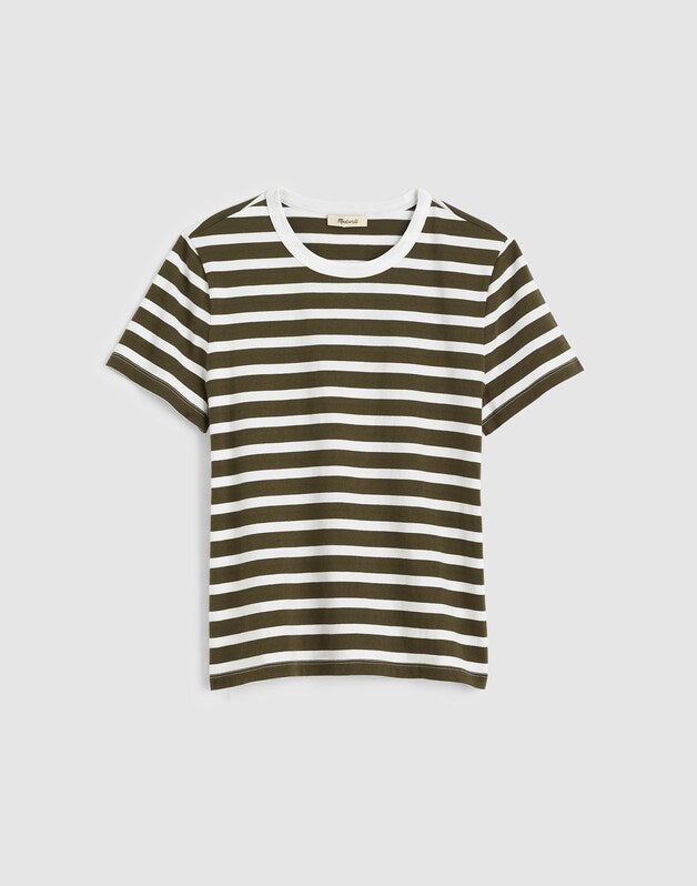 The Perfect Crewneck Tee in Allday Jersey BACK TO OLIVE STRIPE