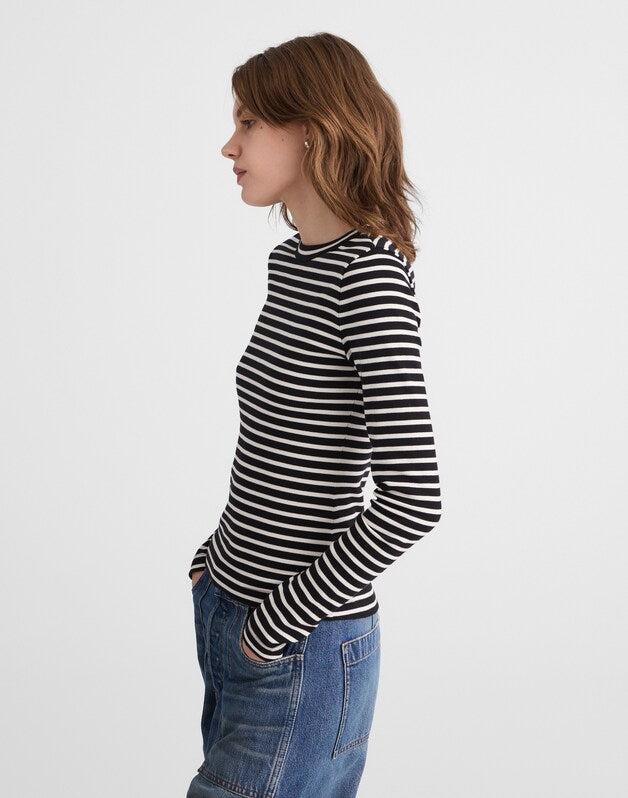 The '90s Crewneck Long-Sleeve Tee in Compact Cotton BENGAL STRIPE