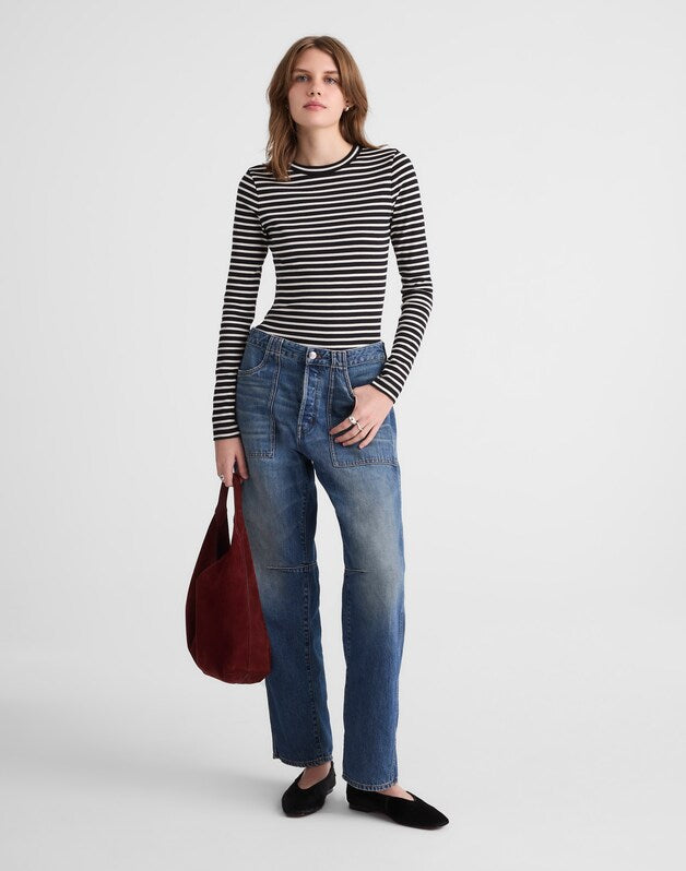 The '90s Crewneck Long-Sleeve Tee in Compact Cotton BENGAL STRIPE