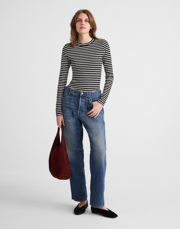 The '90s Crewneck Long-Sleeve Tee in Compact Cotton BENGAL STRIPE