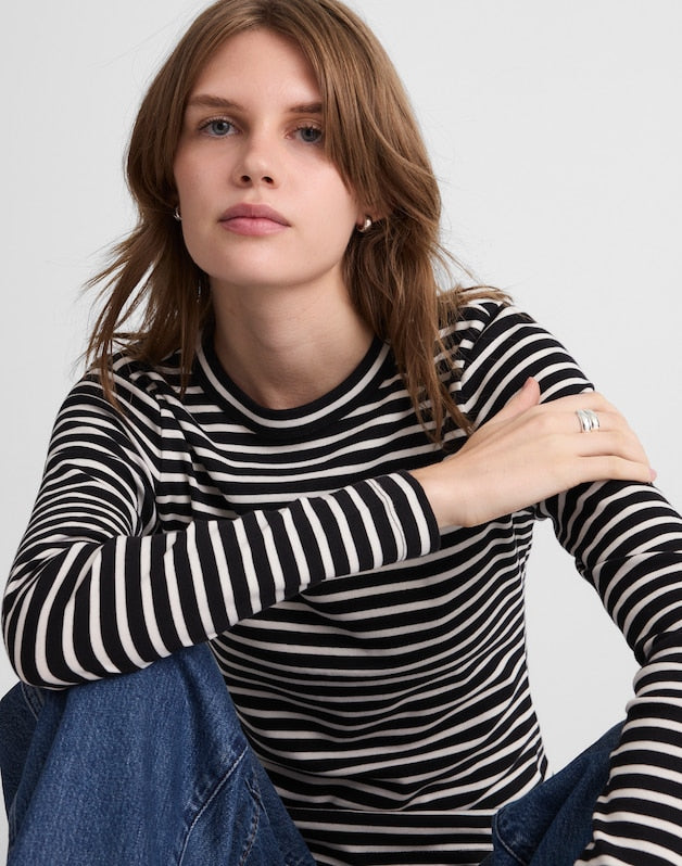 The '90s Crewneck Long-Sleeve Tee in Compact Cotton BENGAL STRIPE