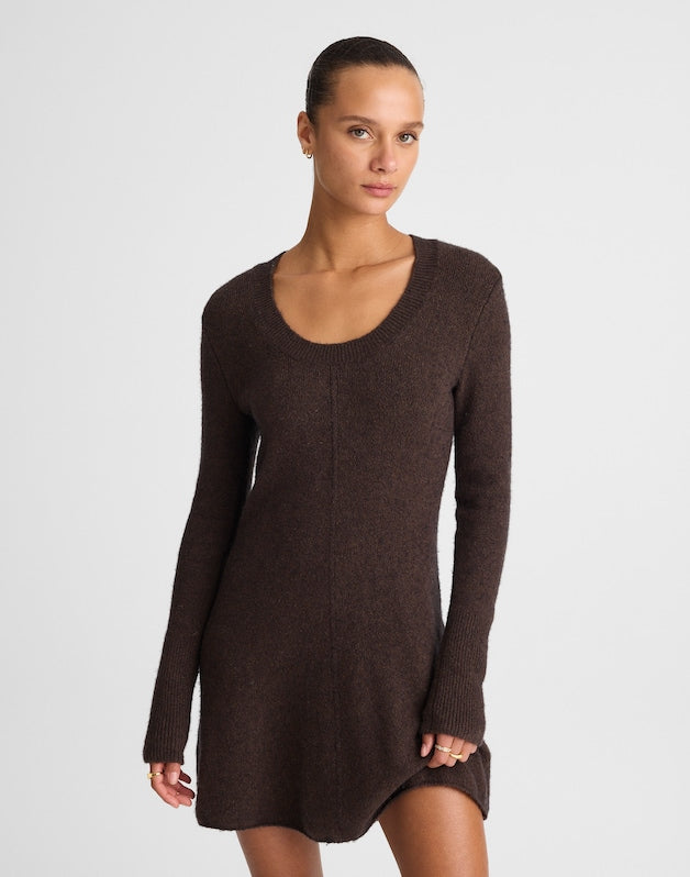 Scoopneck Sweater Mini Dress MOLASSES