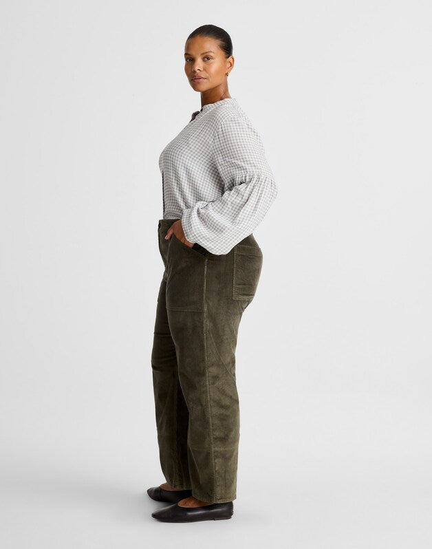 The Plus Darted Barrel-Leg Utility Pant in Corduroy MIDNIGHT OLIVE