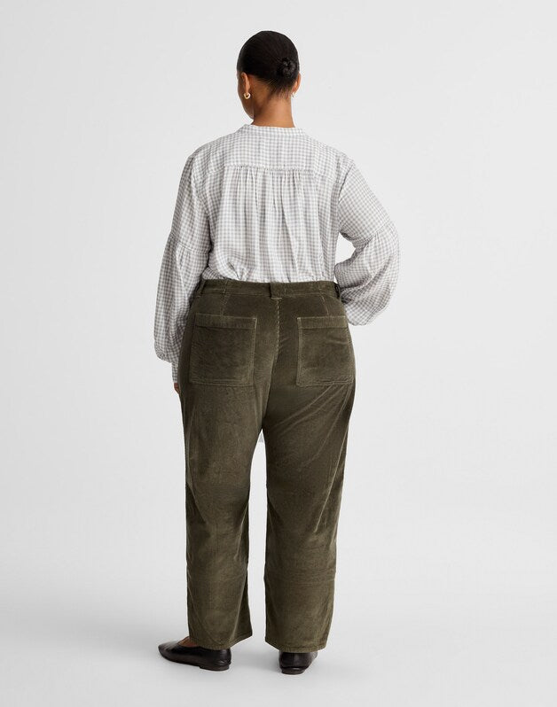The Plus Darted Barrel-Leg Utility Pant in Corduroy MIDNIGHT OLIVE
