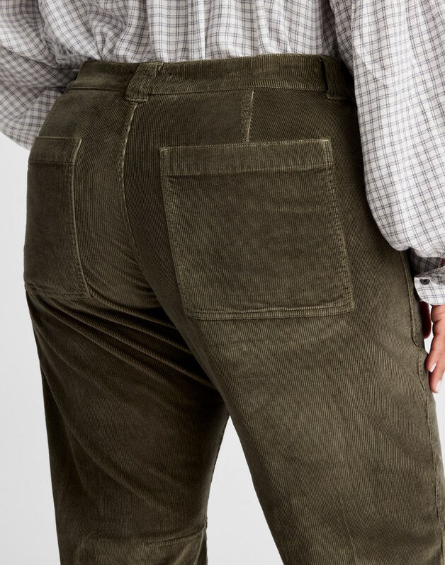 The Plus Darted Barrel-Leg Utility Pant in Corduroy MIDNIGHT OLIVE