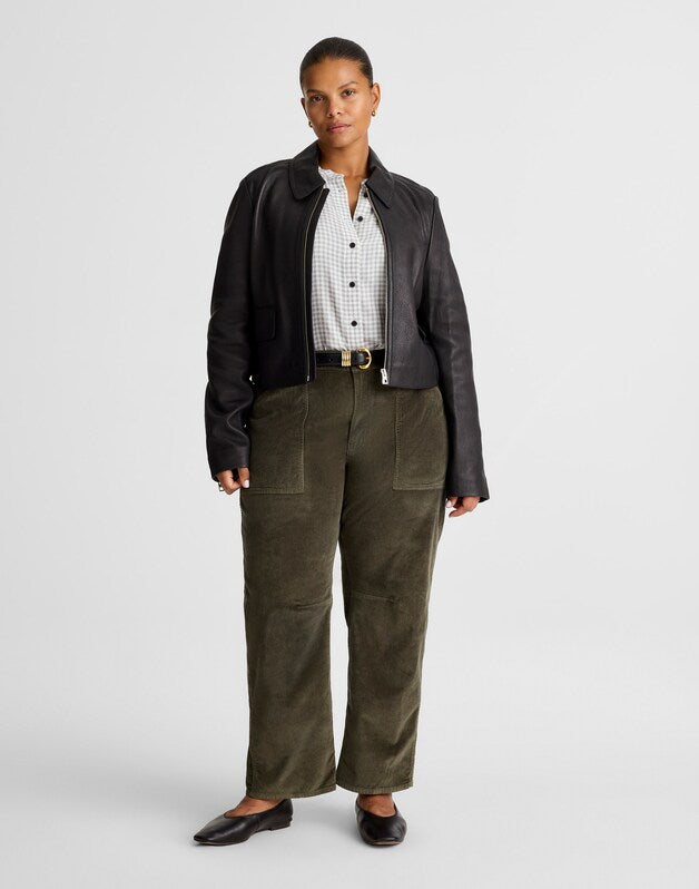 The Plus Darted Barrel-Leg Utility Pant in Corduroy MIDNIGHT OLIVE