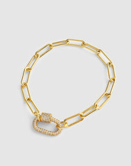 Pav&eacute; Carabiner Paperclip Chain Bracelet CLEAR