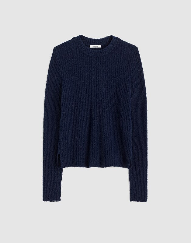 Boucl&eacute;-Knit Crewneck Sweater MIDNIGHT NAVY