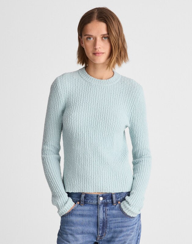 Boucl&eacute;-Knit Crewneck Sweater MINT BLUE