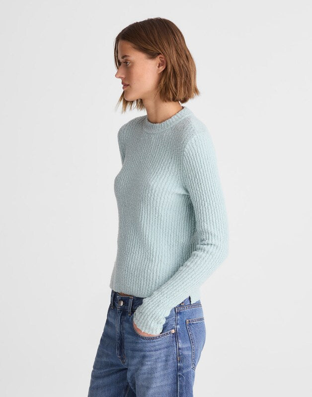 Boucl&eacute;-Knit Crewneck Sweater MINT BLUE