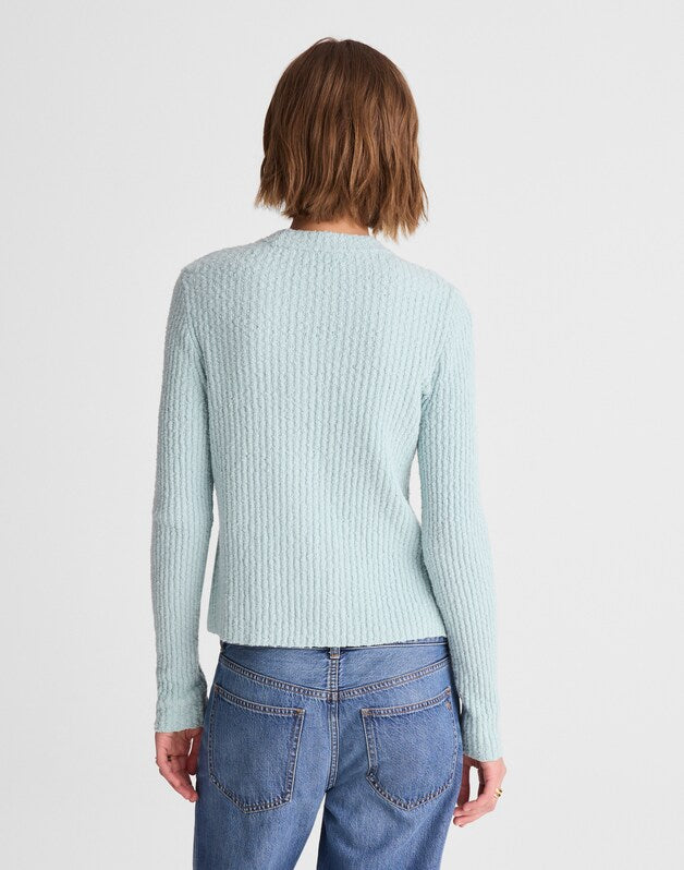 Boucl&eacute;-Knit Crewneck Sweater MINT BLUE