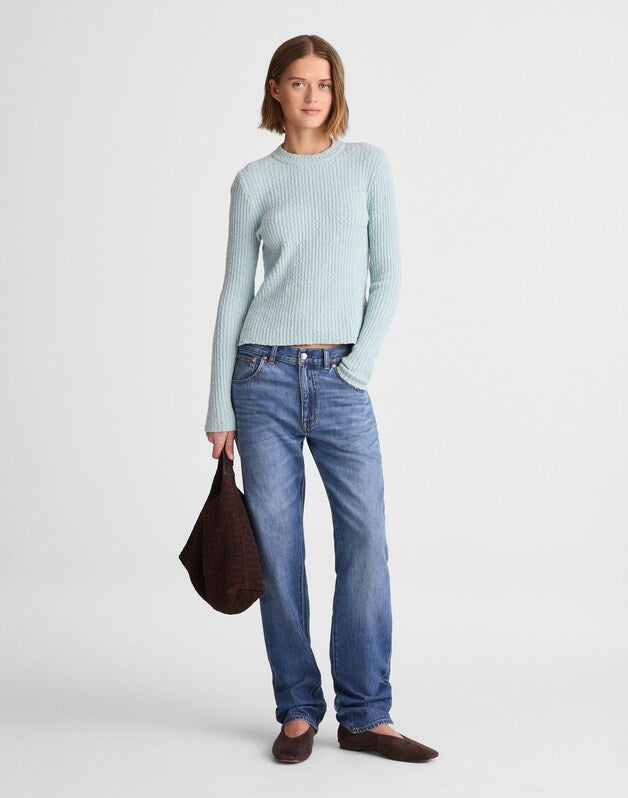 Boucl&eacute;-Knit Crewneck Sweater MINT BLUE