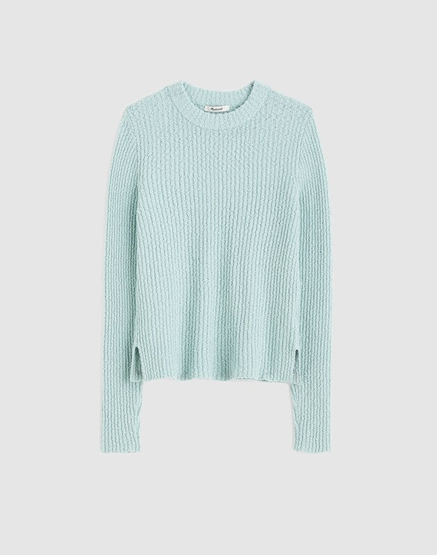 Boucl&eacute;-Knit Crewneck Sweater MINT BLUE