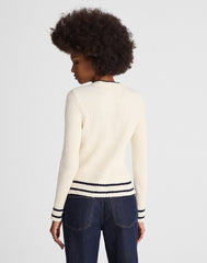 Boucl&eacute;-Knit Crewneck Sweater CREAM AND NAVY COMBO