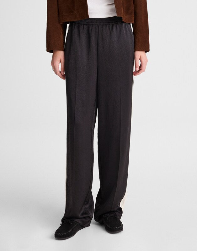 The Easy Pull-On Track Pant in Satin JET BLACK