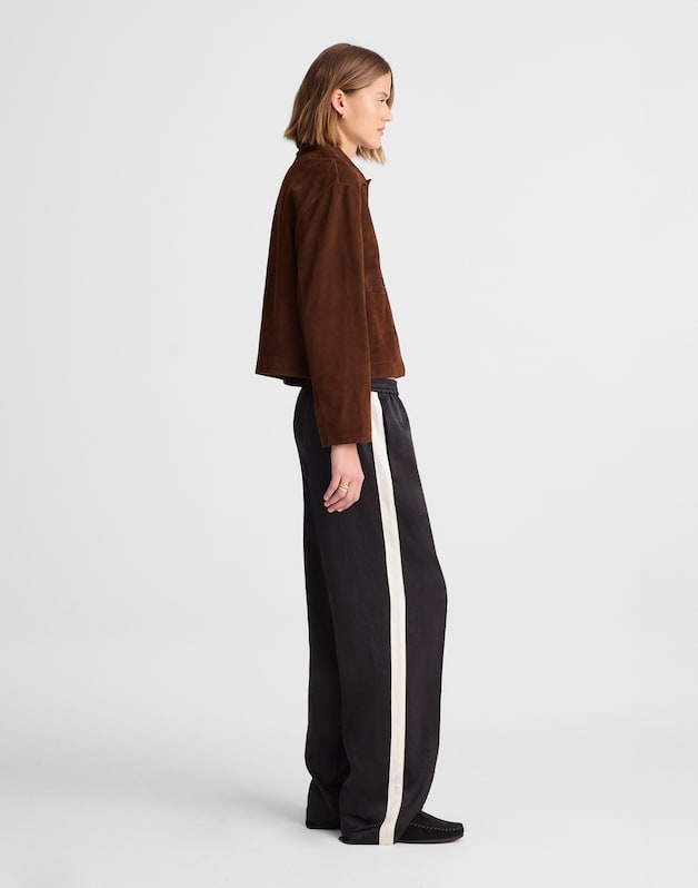 The Easy Pull-On Track Pant in Satin JET BLACK