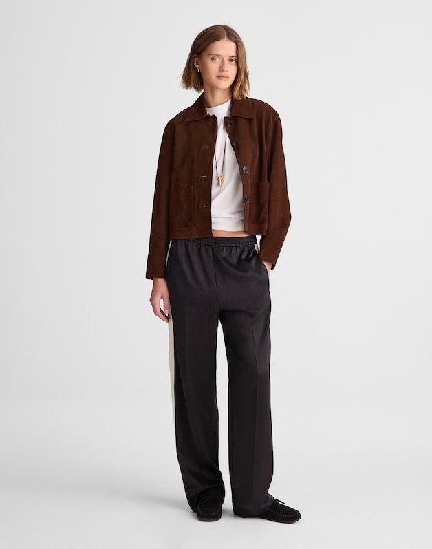 The Easy Pull-On Track Pant in Satin JET BLACK