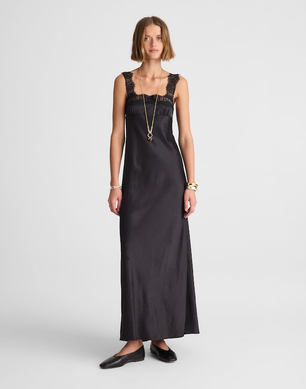 Alexa Chung for Madewell Courtney Satin Slip Dress JET BLACK