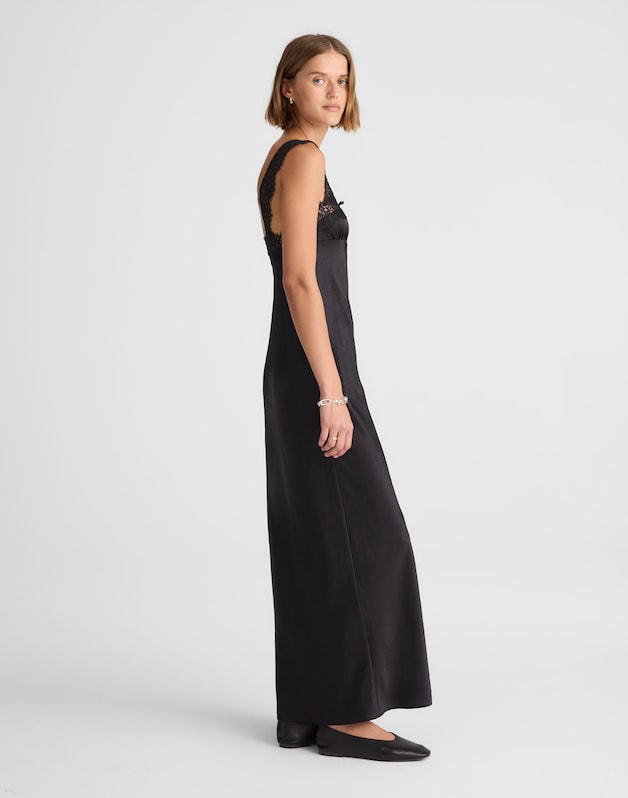 Alexa Chung for Madewell Courtney Satin Slip Dress JET BLACK
