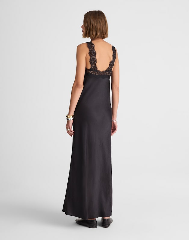 Alexa Chung for Madewell Courtney Satin Slip Dress JET BLACK