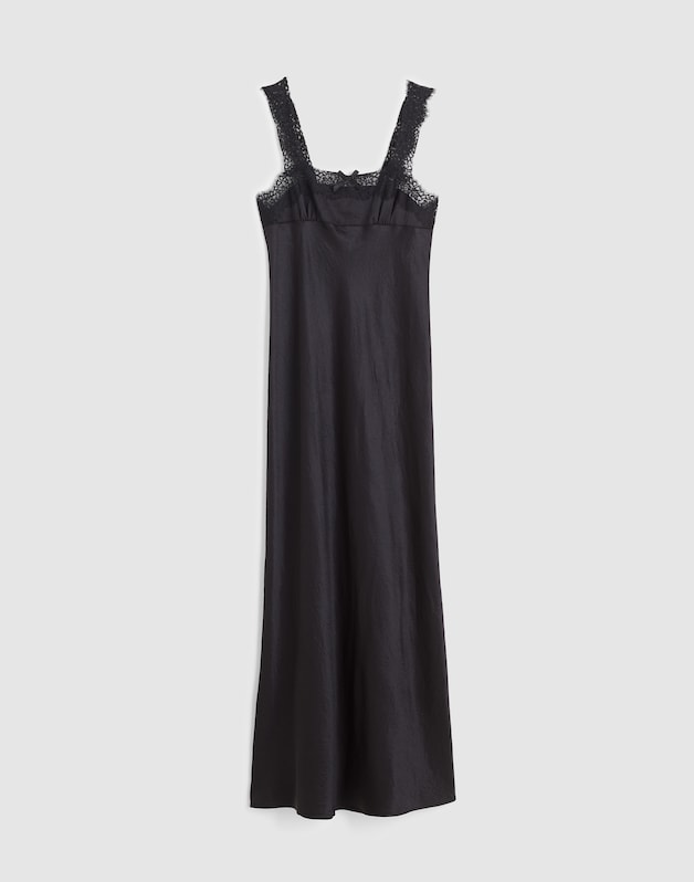 Alexa Chung for Madewell Courtney Satin Slip Dress JET BLACK