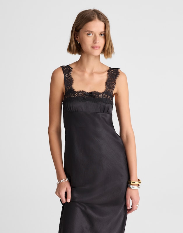 Alexa Chung for Madewell Courtney Satin Slip Dress JET BLACK