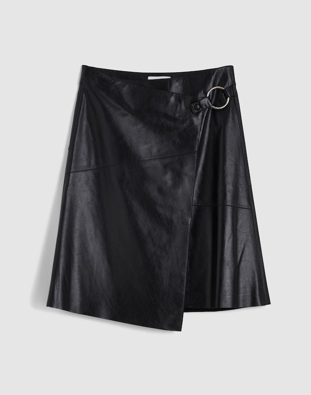 Alexa Chung for Madewell Vivienne Leather Wrap Skirt JET BLACK