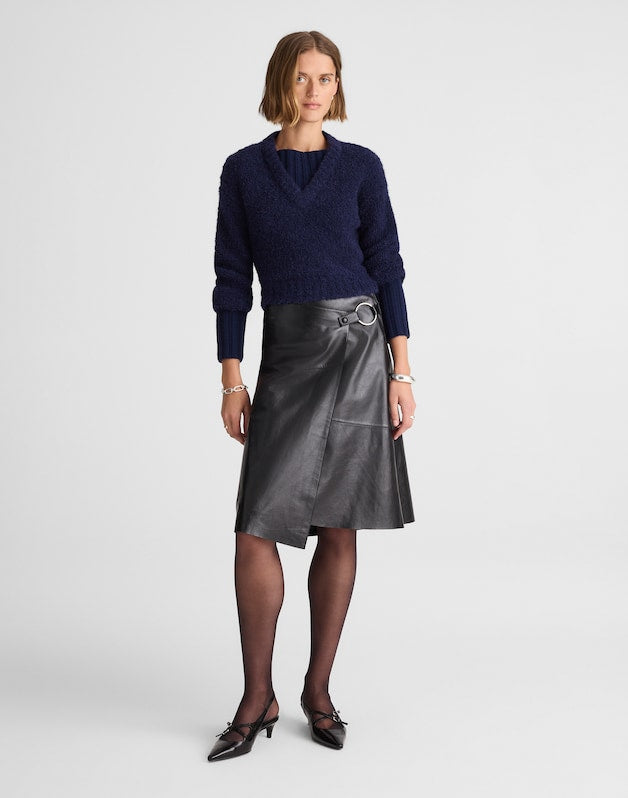 Alexa Chung for Madewell Vivienne Leather Wrap Skirt JET BLACK