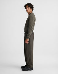 Belted Double-Pleat Trousers in Wool Blend SOOT