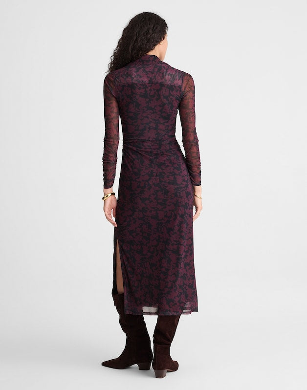 Long-Sleeve Polo Midi Dress DEEP AUBERGINE