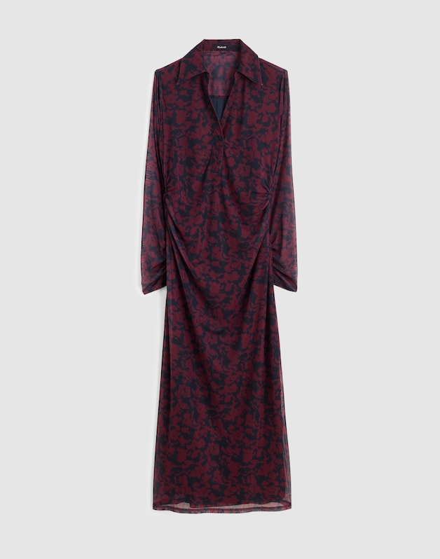 Long-Sleeve Polo Midi Dress DEEP AUBERGINE