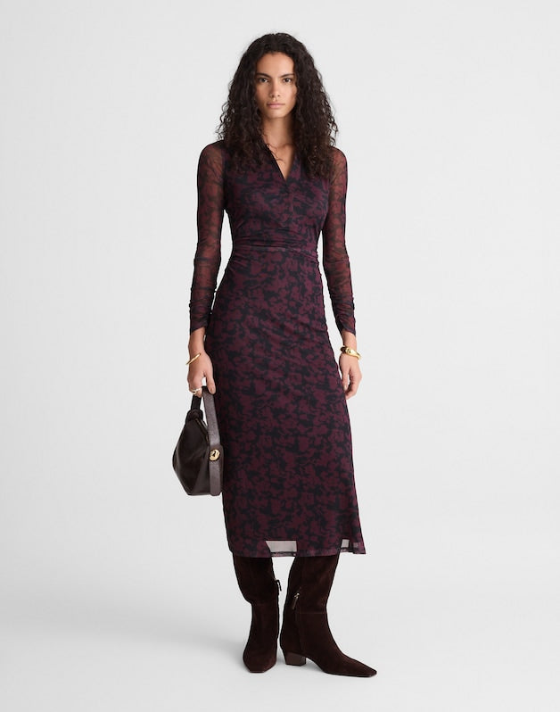 Long-Sleeve Polo Midi Dress DEEP AUBERGINE