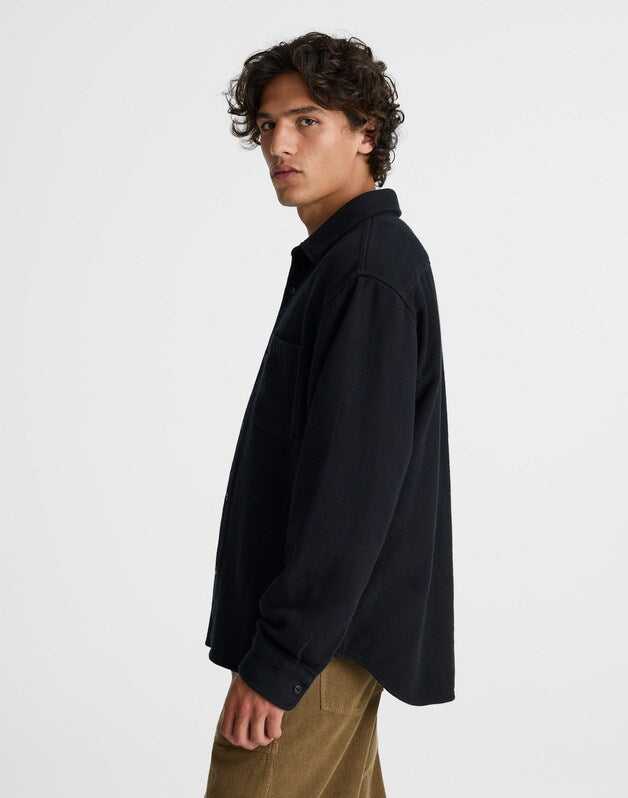 Button-Up Shirt in Midweight Flannel JET BLACK