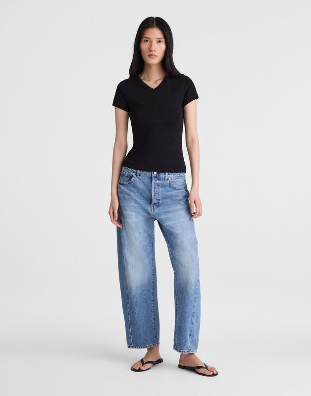 The '90s V-Neck Baby Tee in Compact Cotton JET BLACK