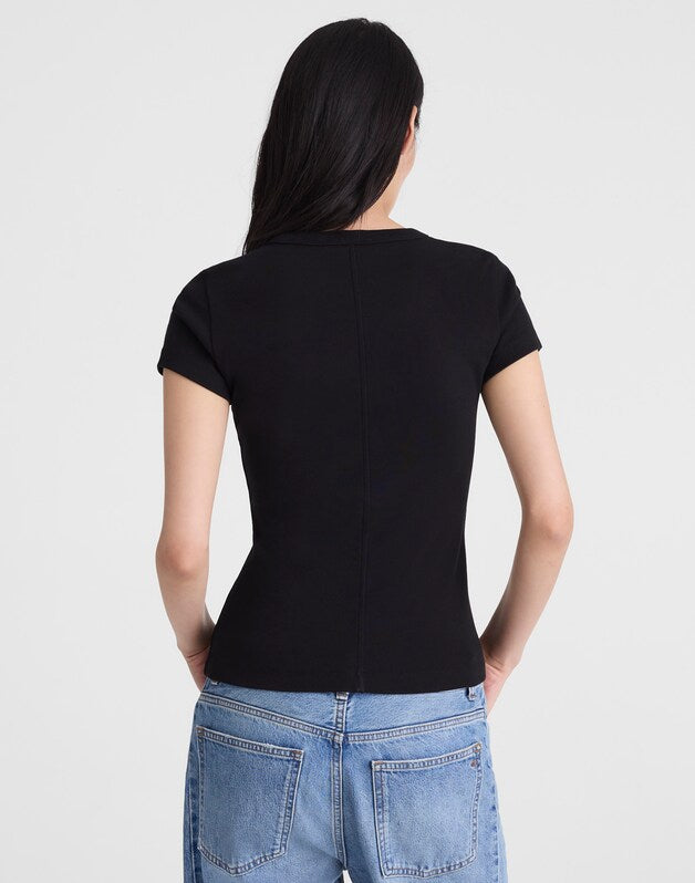 The '90s V-Neck Baby Tee in Compact Cotton JET BLACK