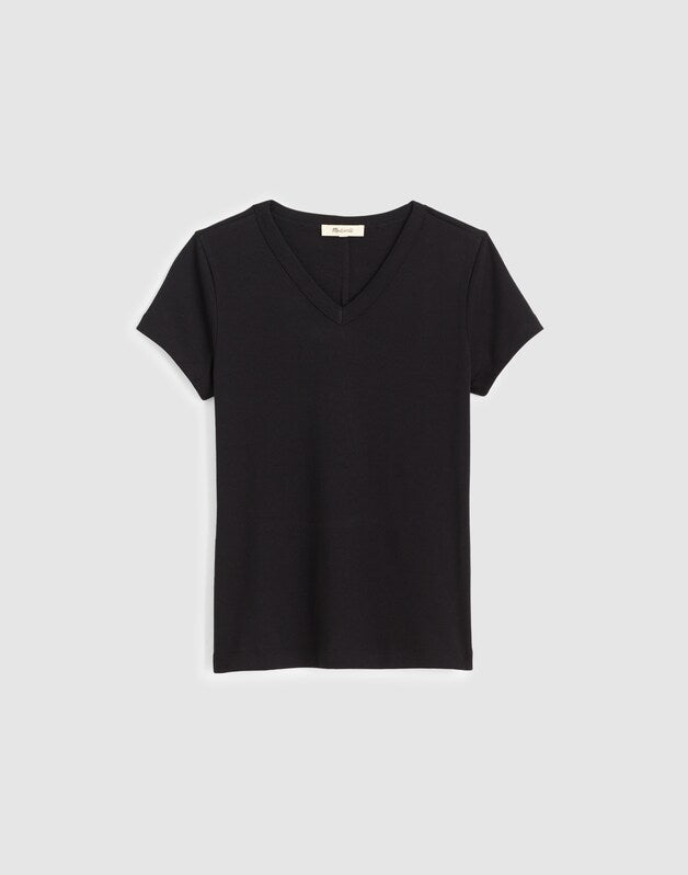 The '90s V-Neck Baby Tee in Compact Cotton JET BLACK