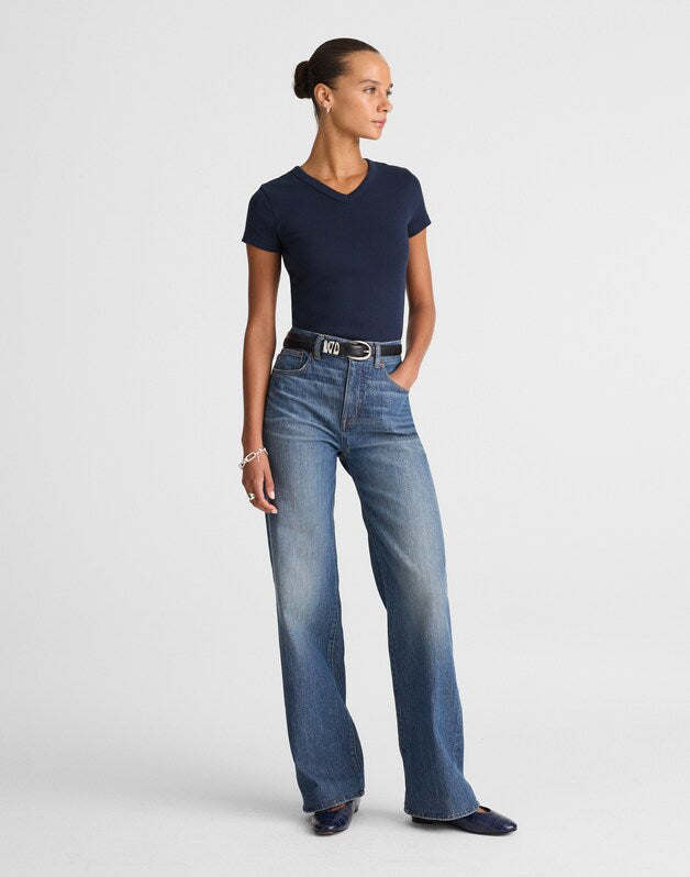 The '90s V-Neck Baby Tee in Compact Cotton MIDNIGHT NAVY