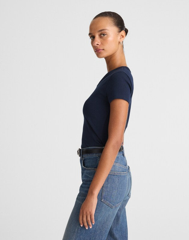 The '90s V-Neck Baby Tee in Compact Cotton MIDNIGHT NAVY