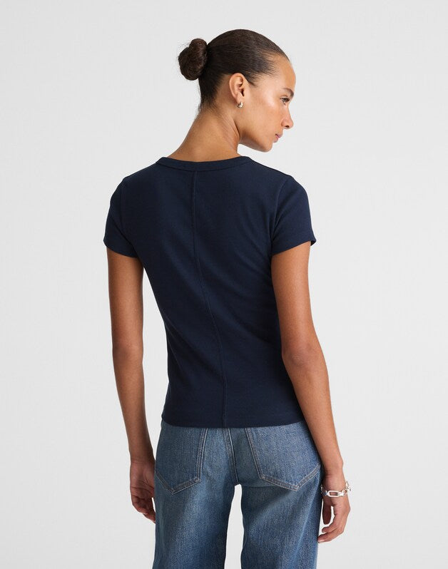 The '90s V-Neck Baby Tee in Compact Cotton MIDNIGHT NAVY