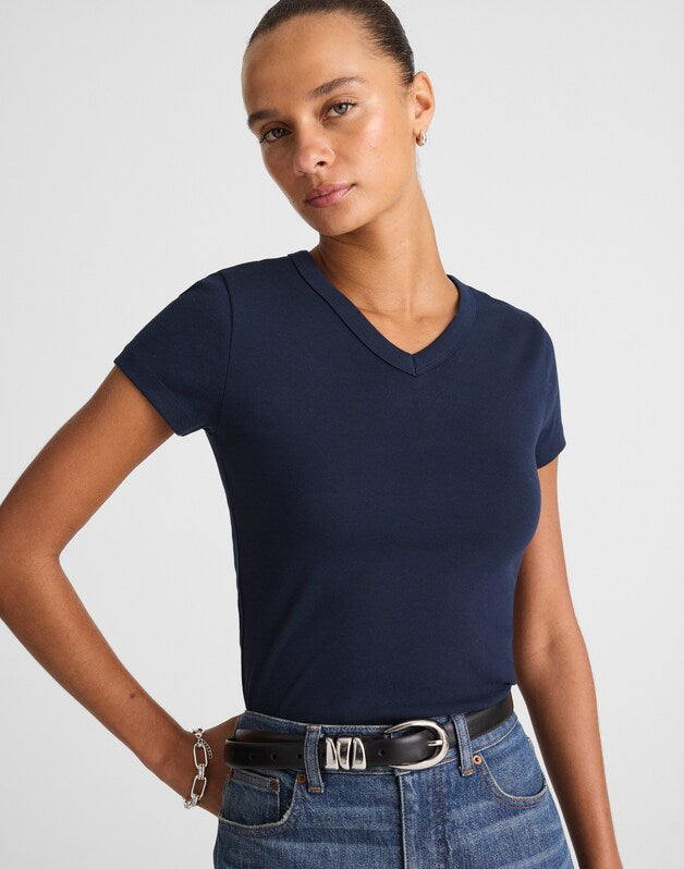 The '90s V-Neck Baby Tee in Compact Cotton MIDNIGHT NAVY