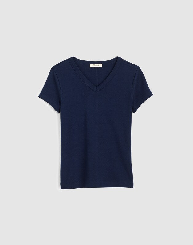 The '90s V-Neck Baby Tee in Compact Cotton MIDNIGHT NAVY