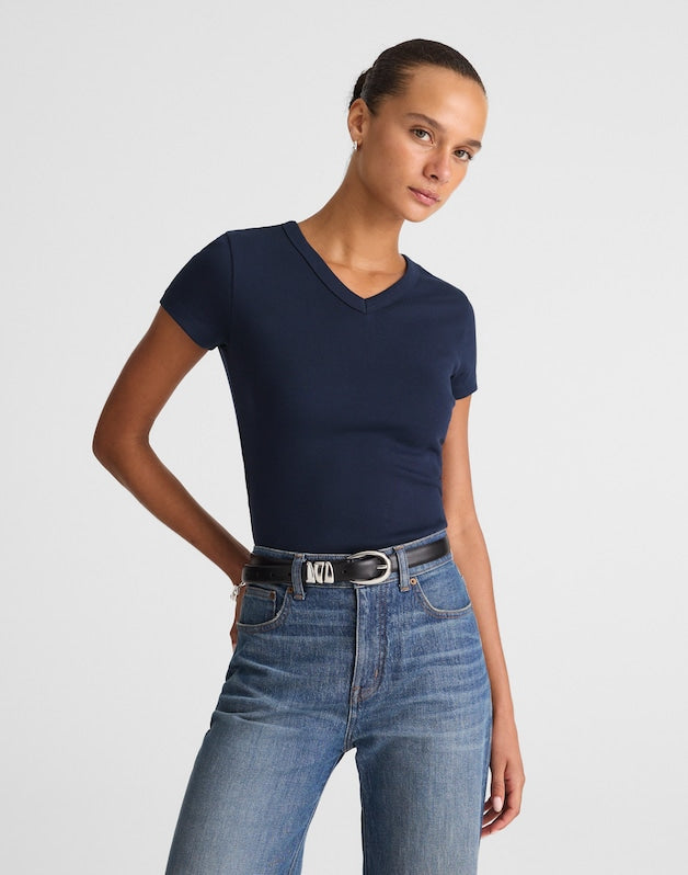 The '90s V-Neck Baby Tee in Compact Cotton MIDNIGHT NAVY