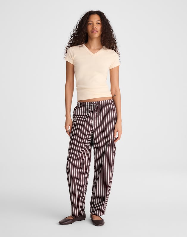 The '90s V-Neck Baby Tee in Compact Cotton VANILLA
