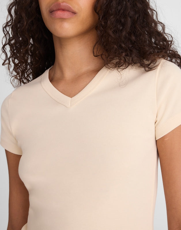 The '90s V-Neck Baby Tee in Compact Cotton VANILLA