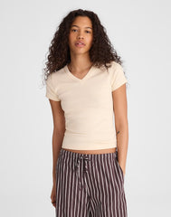 The '90s V-Neck Baby Tee in Compact Cotton VANILLA