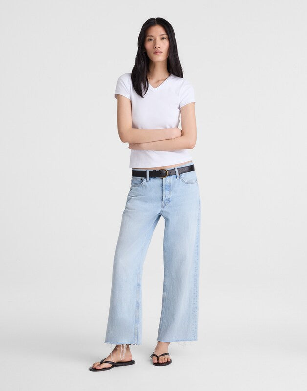 The '90s V-Neck Baby Tee in Compact Cotton WHITE